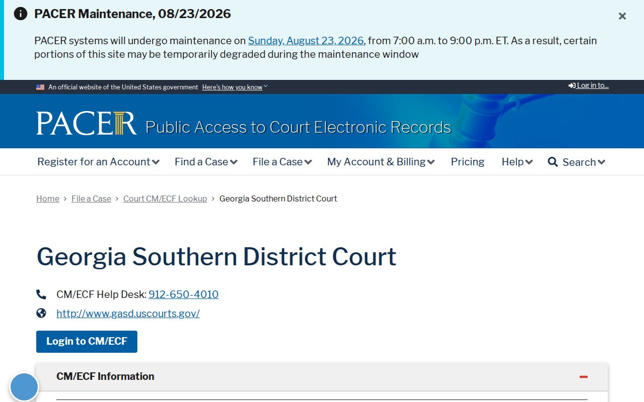 PACER lookup for Southern District of Georgia federal cases connected to Rayle