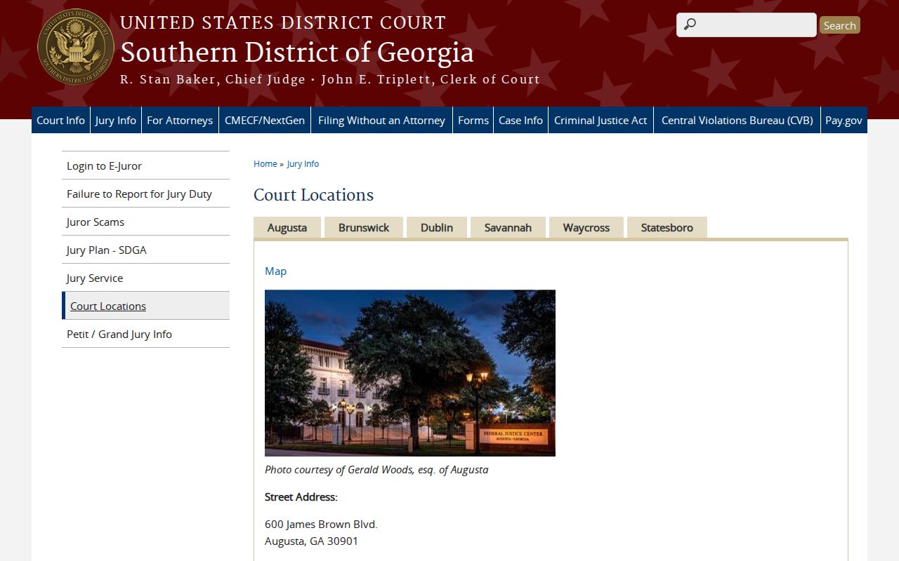 Southern District of Georgia court locations for a federal Rayle docket