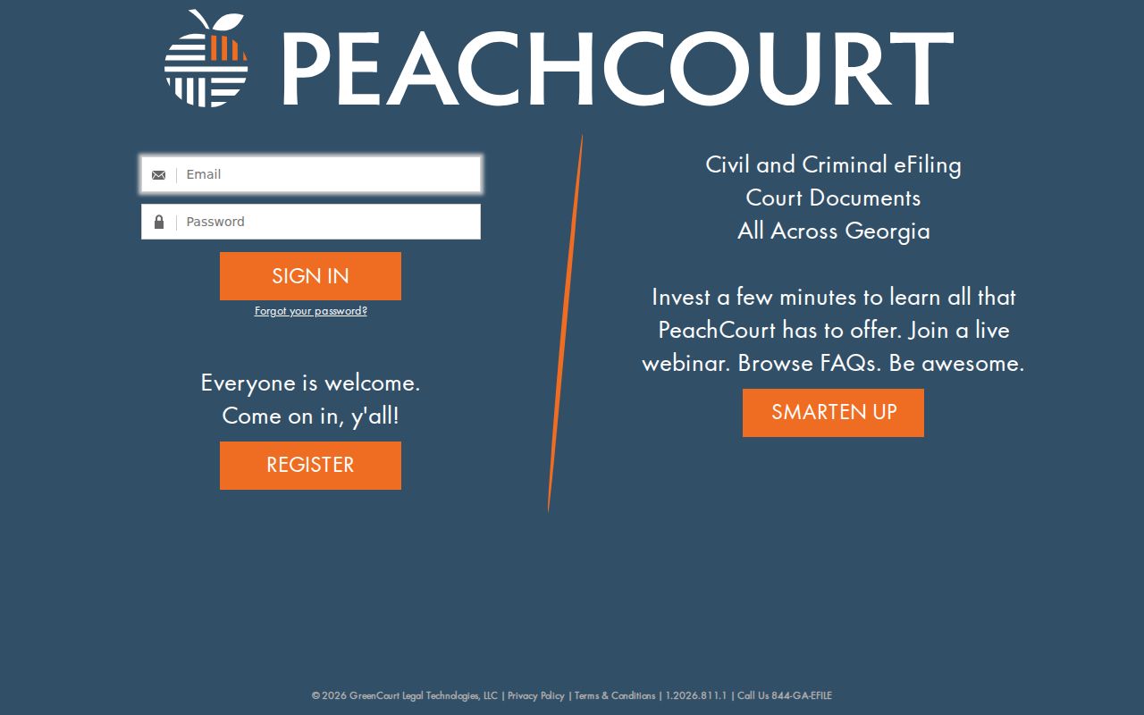 PeachCourt account screen for a Wilkes County case search