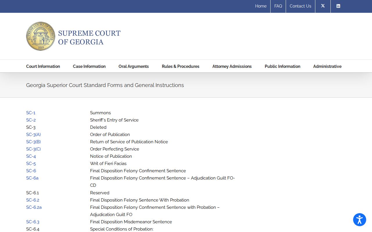 Georgia standard forms source for Wilkes County civil docket filings