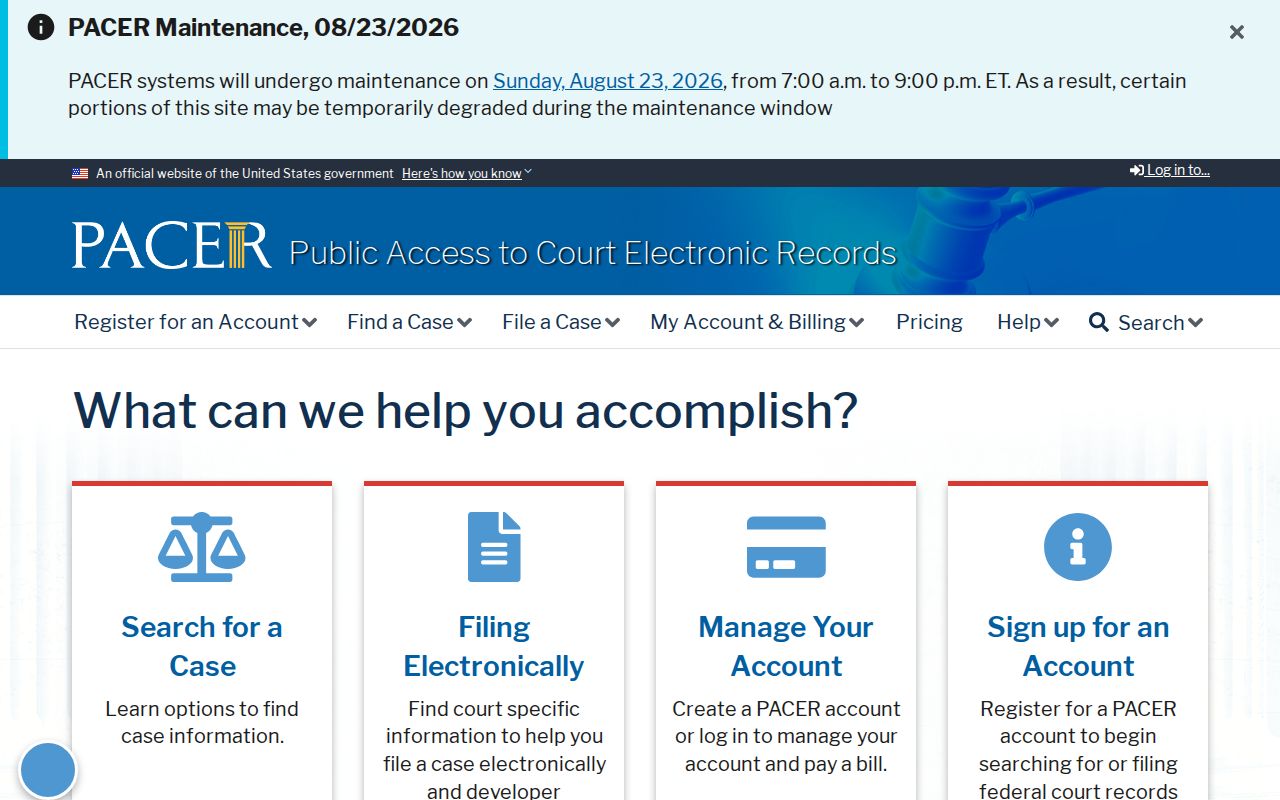 PACER access for federal court records connected to Wilkes County
